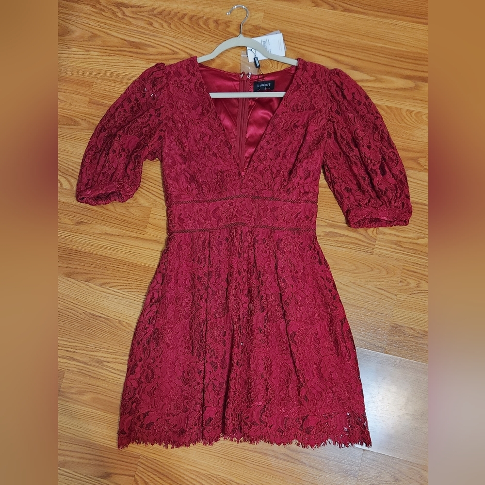 Bardot lace red dress